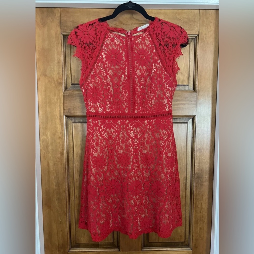 BLU PEPPER RedLace Overlay Dress Small S Christmas Prom Homecoming Semi-Formal